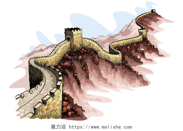 中国的长城背景的矢量插画